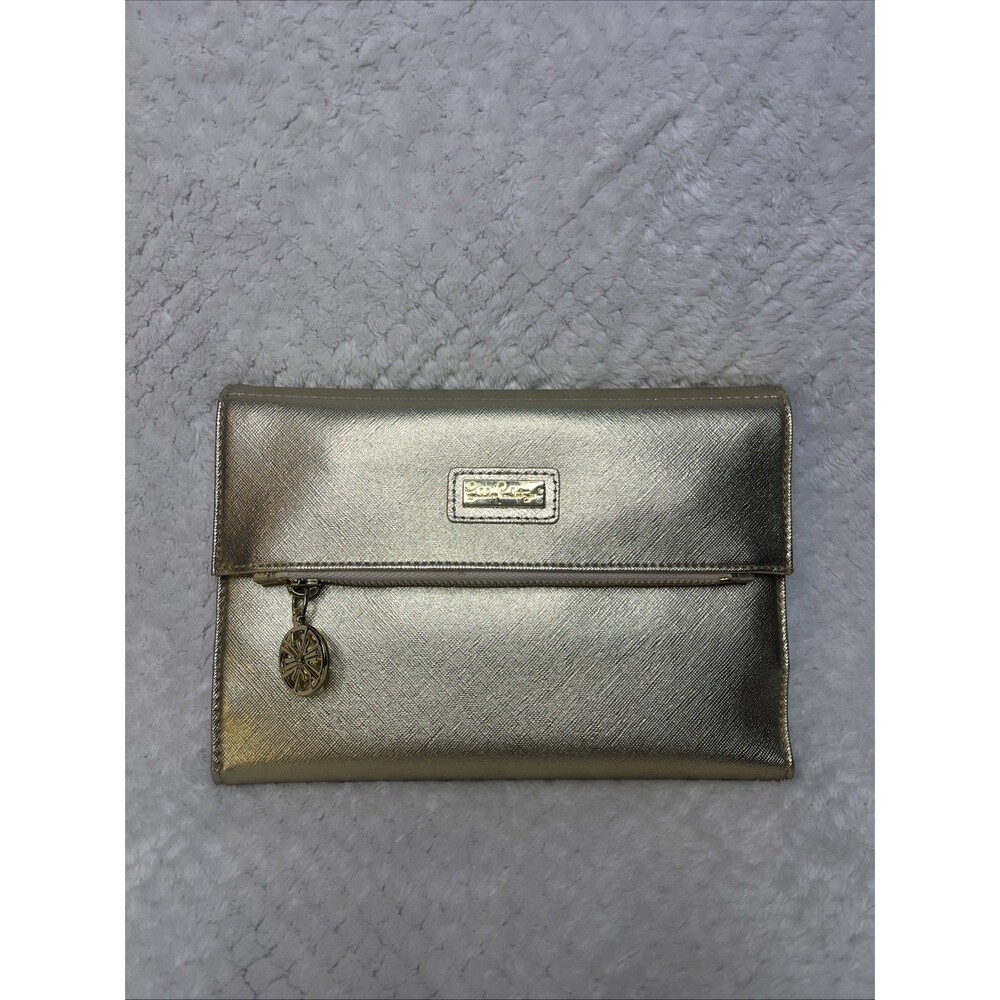 Lilly Pulitze Vegan Leather Gold Clutch Folio, Travel Wallet with Pocket